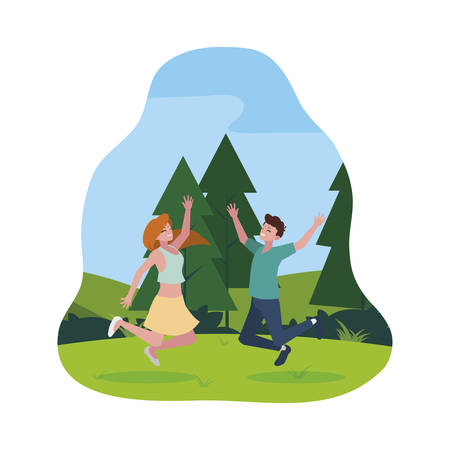 happy young couple celebrating in the camp vector illustration designのイラスト素材