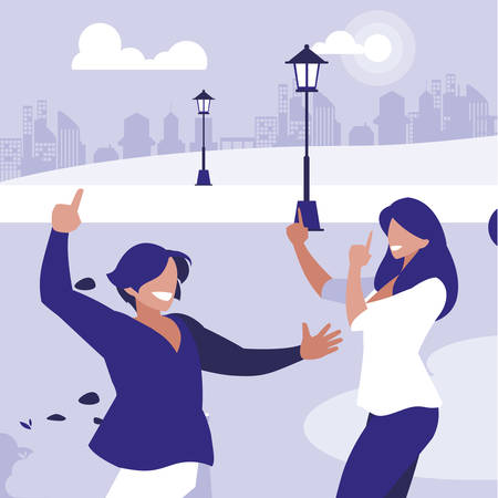 young couple dancing in the park characters vector illustration designのイラスト素材