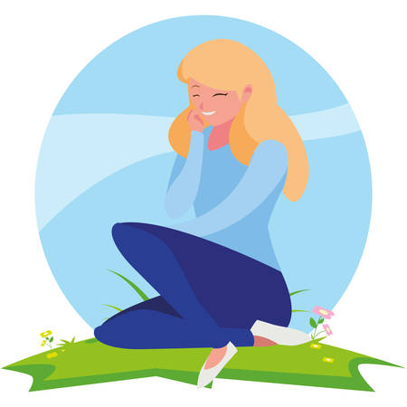 beautiful woman seated in the camp vector illustration designのイラスト素材