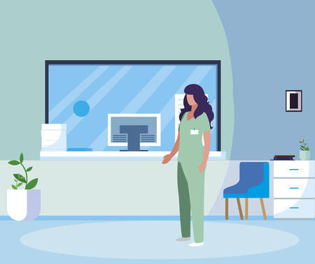 female medicine worker in hospital reception vector illustration designのイラスト素材
