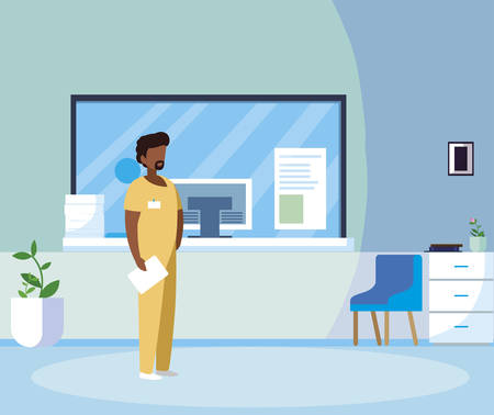 black male medicine worker in hospital reception vector illustration designのイラスト素材