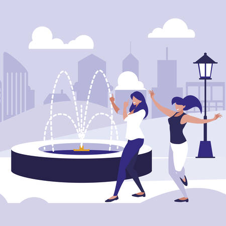 young girls dancing in the park characters vector illustration designのイラスト素材