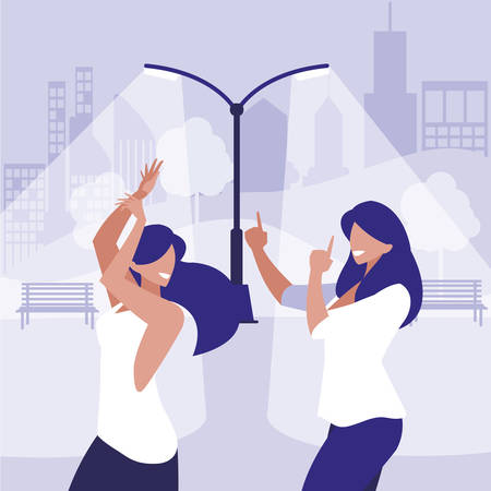 young girls dancing in the park characters vector illustration designのイラスト素材