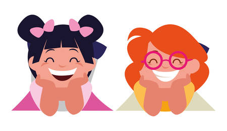 happy little girls characters vector illustration designのイラスト素材