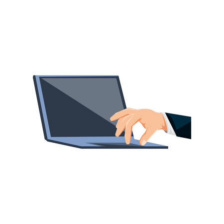 hand with laptop computer isolated icon vector illustration designのイラスト素材