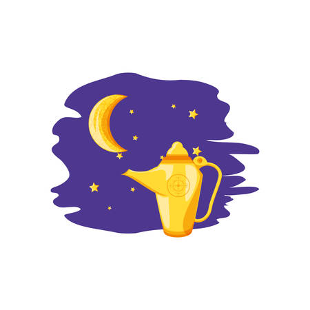 ramadan kareem card with moon and teapot vector illustration designのイラスト素材