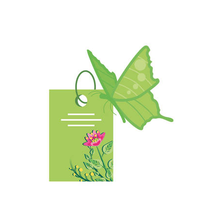 tag with flower and beautiful butterfly vector illustration designのイラスト素材