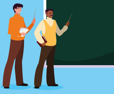 teachers couple with chalkboard characters vector illustration designのイラスト素材