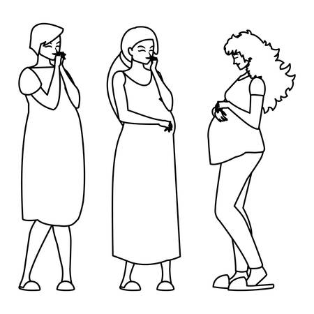 group of beautiful pregnancy women characters vector illustration designのイラスト素材