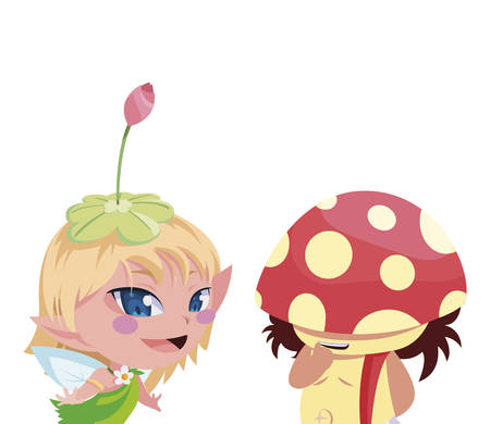 beautiful magic fairy and fungu elf characters vector illustration designのイラスト素材
