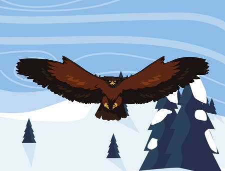beautiful eagle flying in the snowscape majestic bird vector illustration designのイラスト素材