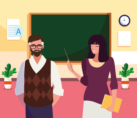 teachers couple in the classroom characters vector illustration designのイラスト素材