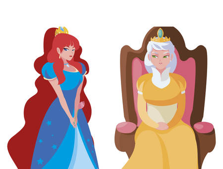 beautiful princess with queen on throne of tales character vector illustration designのイラスト素材