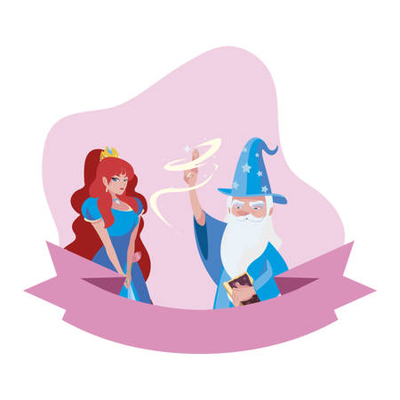 beautiful princess with wizard of tales characters vector illustration designのイラスト素材