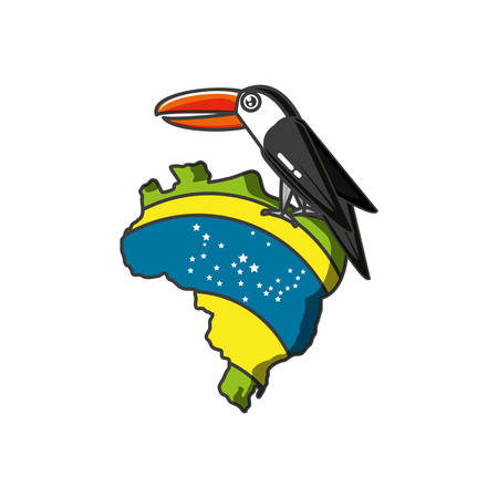 map of brazil with toucan animal vector illustration designのイラスト素材