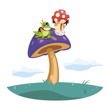 toad prince and fungu elf in garden vector illustration designのイラスト素材