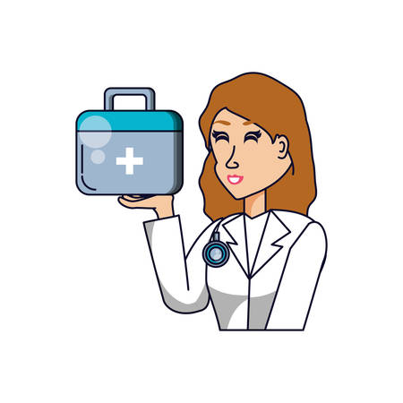 doctor female professional with first aid kit vector illustration designのイラスト素材