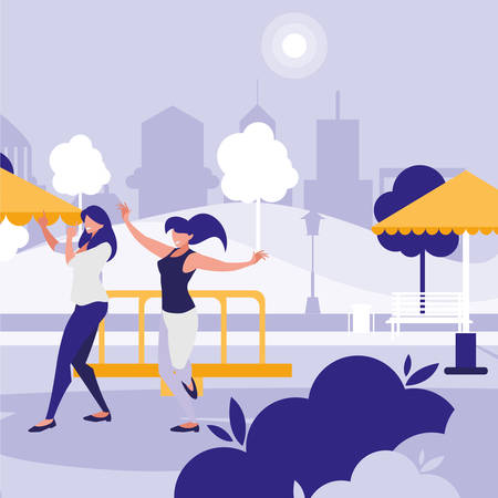 young girls dancing in the park characters vector illustration designのイラスト素材