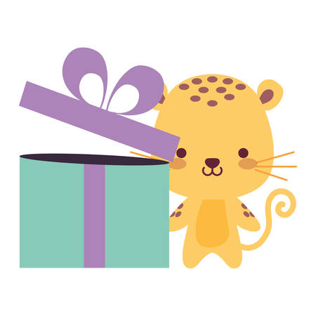 cute and little tiger with gift vector illustration designのイラスト素材