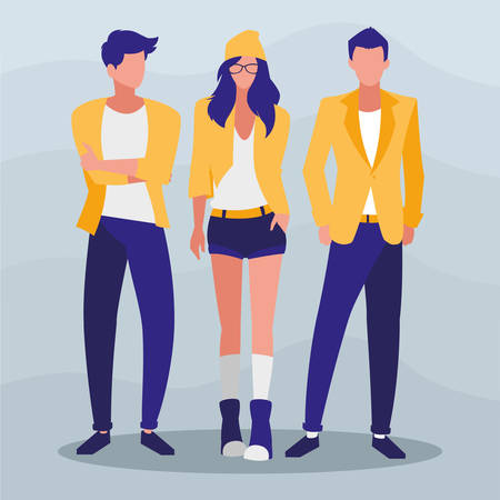 young couple with pose of modeling vector illustration designのイラスト素材