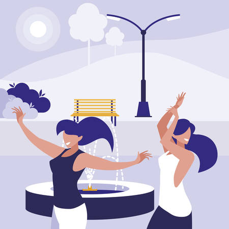 young girls dancing in the park characters vector illustration designのイラスト素材