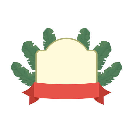 summer time badge leaves ribbon template   vector illustrationのイラスト素材