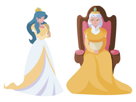 beautiful princess with queen on throne of tales character vector illustration designのイラスト素材