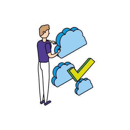 businessman worker with clouds computing vector illustration designのイラスト素材
