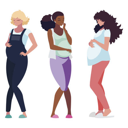 interracial group of pregnancy women characters vector illustration designのイラスト素材