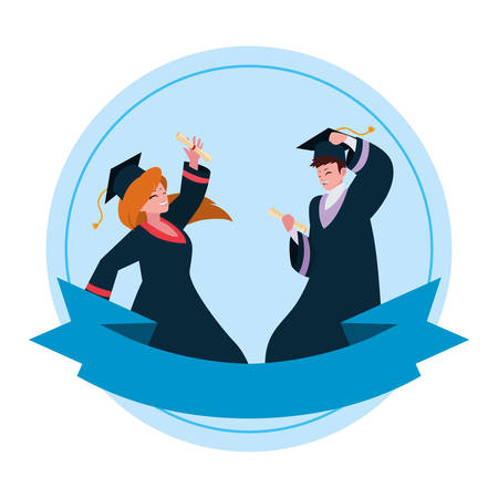young couple students graduated celebrating vector illustration designのイラスト素材
