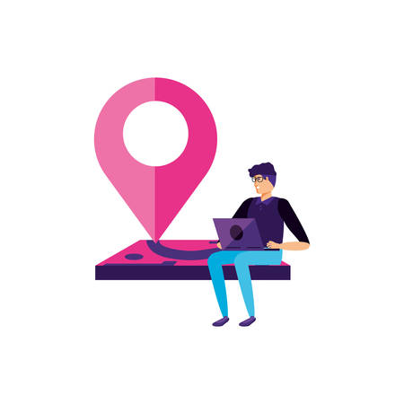 man using laptop with pin pointer location vector illustration designのイラスト素材