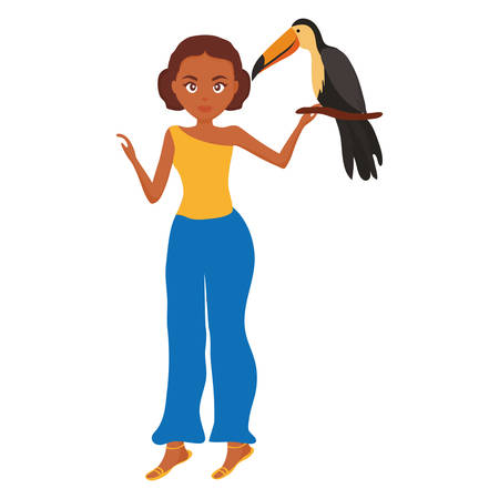 beautiful woman with toucan character vector illustration designのイラスト素材