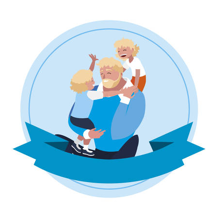 father with sons characters in frame vector illustration designのイラスト素材