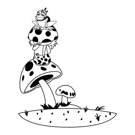 toad prince and fungu elf in garden vector illustration designのイラスト素材