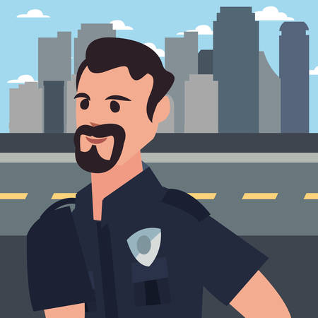 policeman city street building urban background vector illustrationのイラスト素材