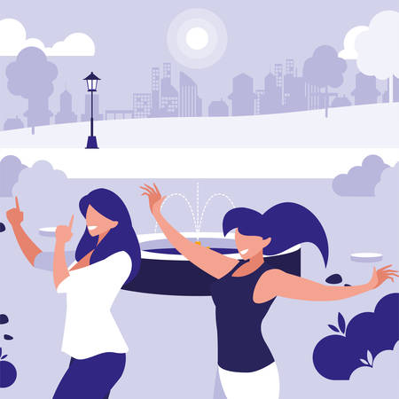 young girls dancing in the park characters vector illustration designのイラスト素材