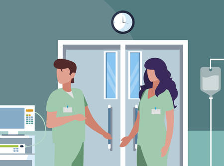 couple medicine workers in operating theater vector illustration designのイラスト素材