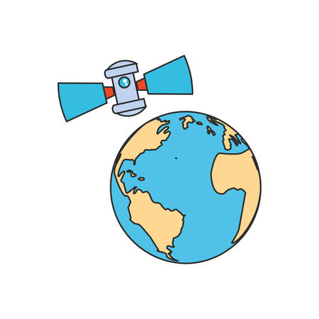 space satellite with planet earth vector illustration designのイラスト素材