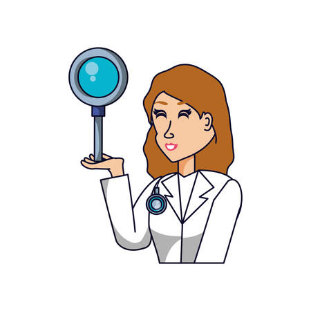 doctor female professional with magnifying glass vector illustration designのイラスト素材