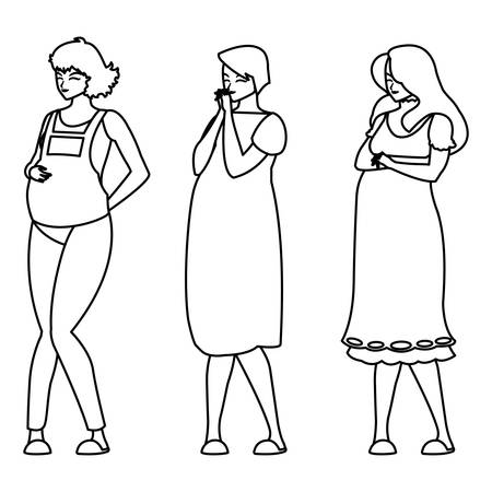 group of beautiful pregnancy women characters vector illustration designのイラスト素材