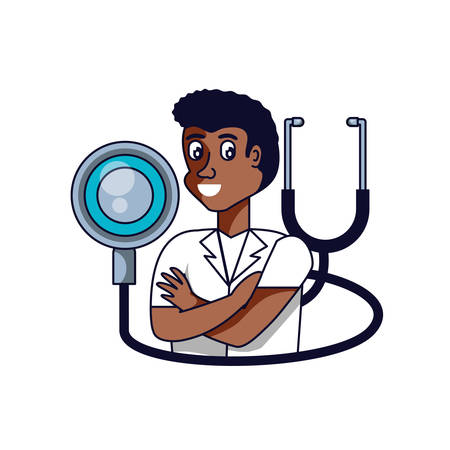 afro doctor professional with stethoscope medical vector illustration designのイラスト素材