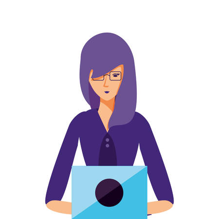 young woman using laptop computer vector illustration designのイラスト素材