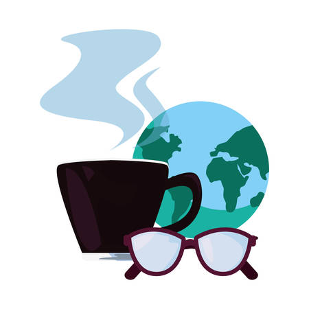 world coffee cup eyeglasses happy fathers day vector illustrationのイラスト素材