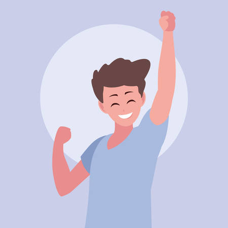 young man happy celebrating with hands up vector illustration designのイラスト素材