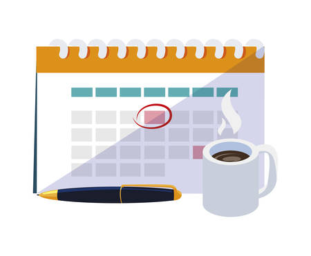 calendar reminder with coffee cup and pen vector illustration designのイラスト素材