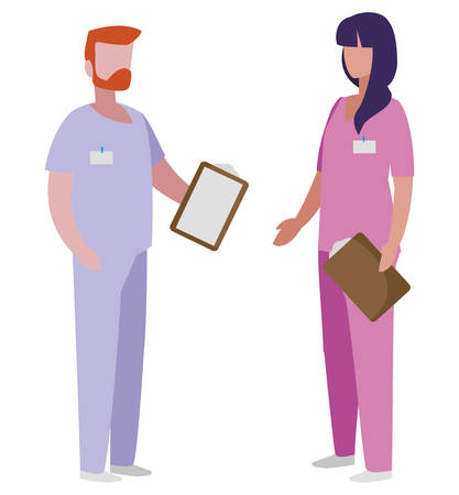 couple medicine workers with uniform characters vector illustration designのイラスト素材