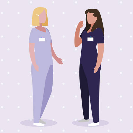 female medicine workers with uniform characters vector illustration designのイラスト素材