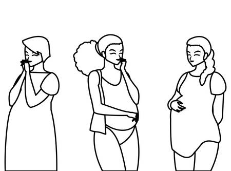 group of beautiful pregnancy women characters vector illustration designのイラスト素材