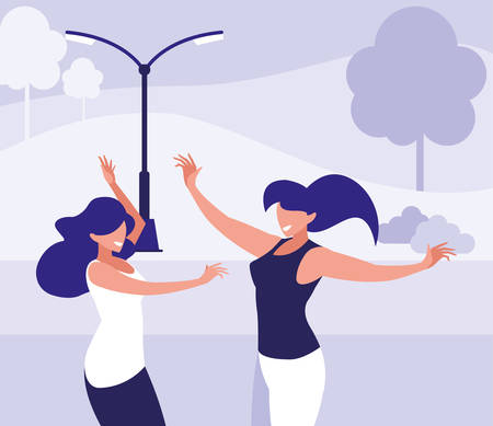 young girls dancing in the park characters vector illustration designのイラスト素材