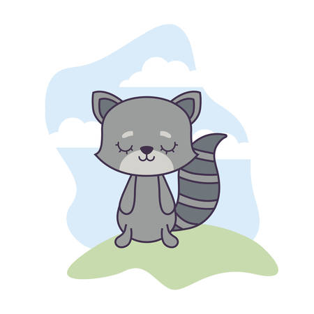 cute raccoon animal in landscape scene vector illustration designのイラスト素材
